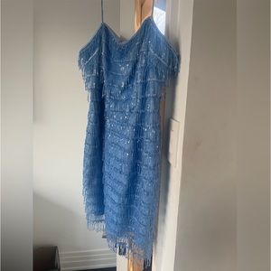 Baby blue fringe flapper dress